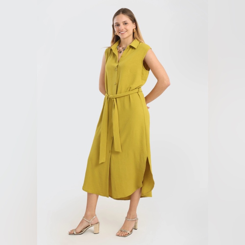 Parfois Sleeveless Side Slit Button Front Maxi Dress Yellow Size Medium